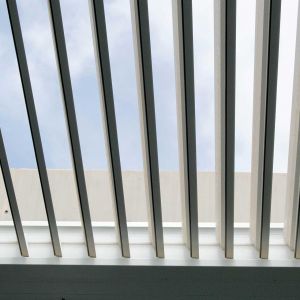 Metal pergola tracks.